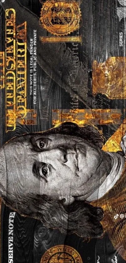 Artistic design of currency in golden hues for mobile wallpaper.