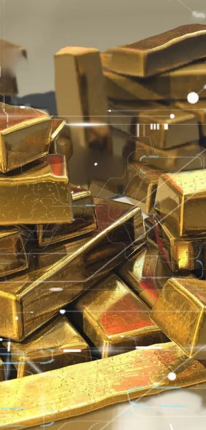 Golden bars with digital design overlay for mobile wallpaper.