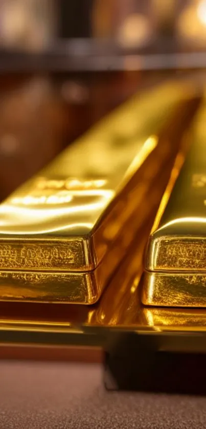 HD wallpaper of shining gold bars, perfect for mobile screens.