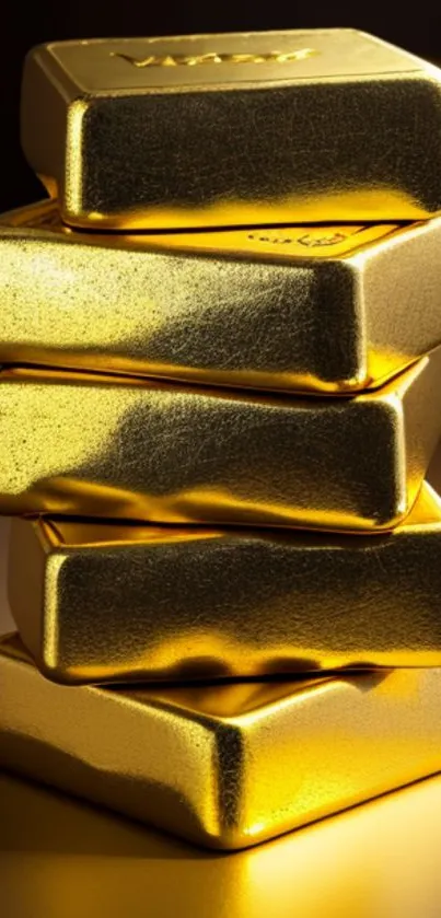 Stacked gold bars shimmering in light, perfect for mobile backgrounds.