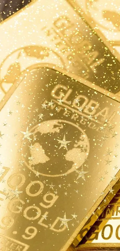 Luxurious gold bars on currency notes.