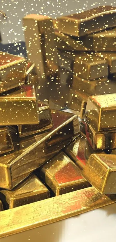 Stack of shiny gold bars with shimmering accents.