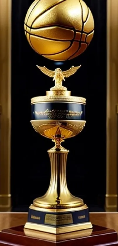 Golden basketball trophy on a pedestal.