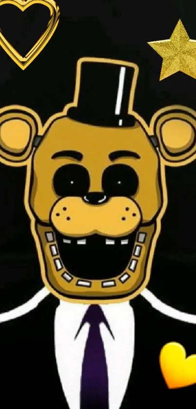 Golden bear mask mobile wallpaper with stars and heart.