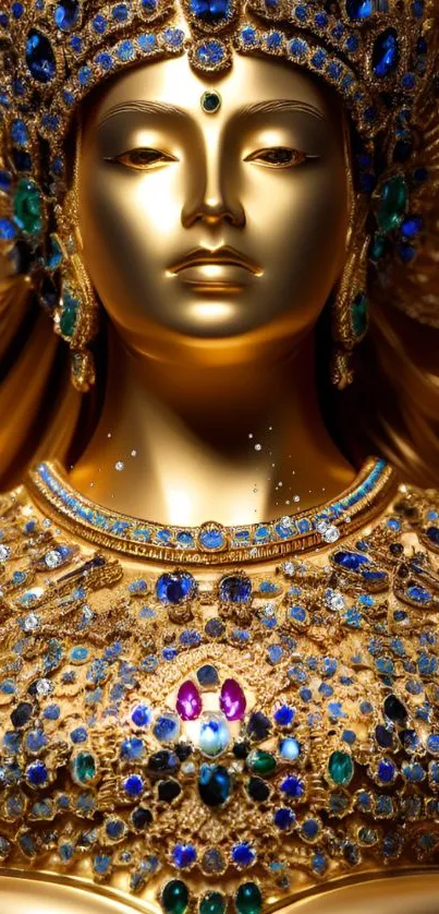Golden goddess adorned with jewels, exuding elegance and luxury.