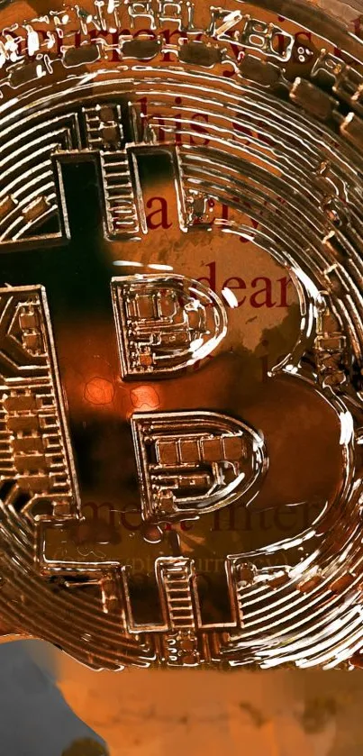 Golden Bitcoin logo on textured, abstract background wallpaper.