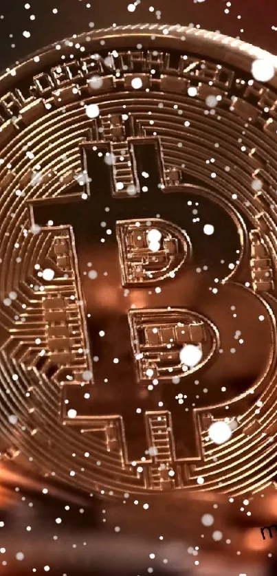Golden Bitcoin against a blurred backdrop in high detail, perfect for mobile.