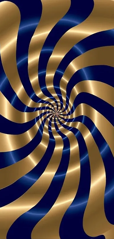 Blue and gold spiral pattern illusion wallpaper.
