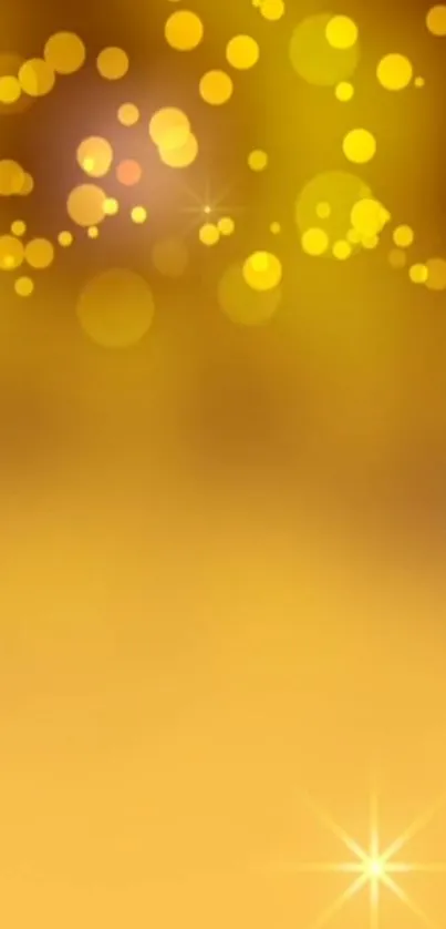 Golden bokeh mobile wallpaper with shimmering light effects.