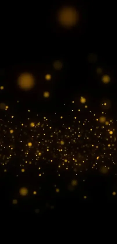 Golden bokeh lights on a black background for mobile wallpaper.