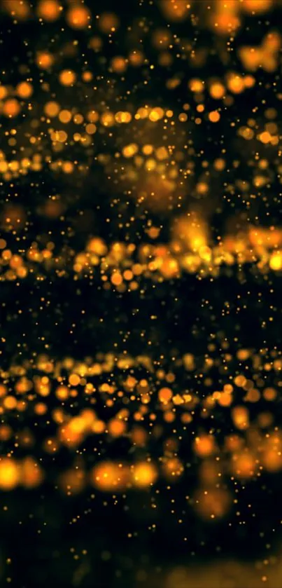 Golden bokeh lights on a dark background, perfect for mobile wallpaper.