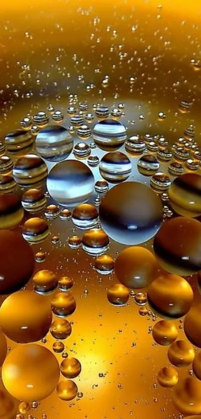 Golden abstract wallpaper with bubbles, vibrant colors.