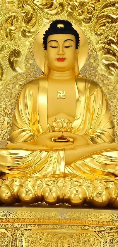 Golden Buddha statue wallpaper for mobile.