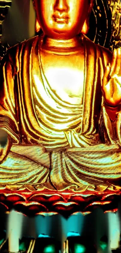 Golden Buddha statue wallpaper for mobile background.