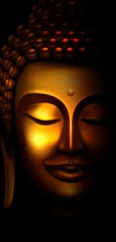 Golden Buddha artwork on a dark background.