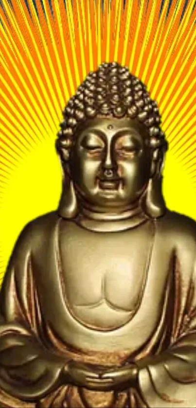 Golden Buddha with radiant yellow rays.