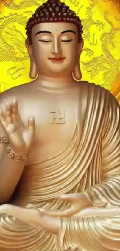 Golden Buddha statue wallpaper with serene and spiritual design.