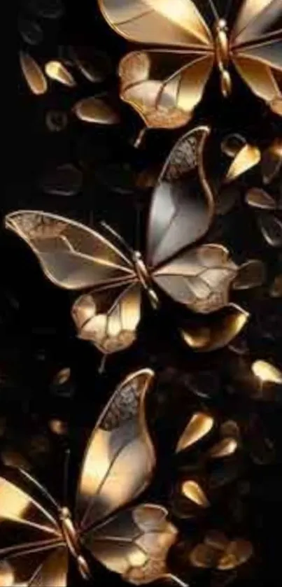 Golden butterflies on a dark background