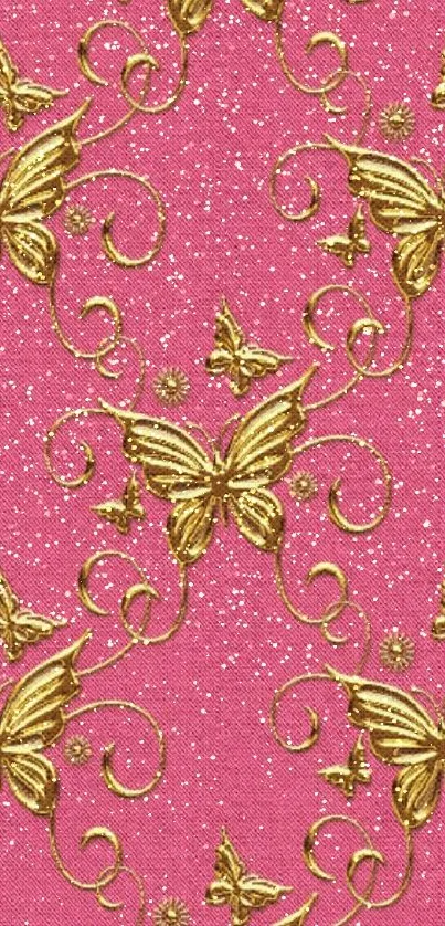 Golden butterflies on a pink background mobile wallpaper.