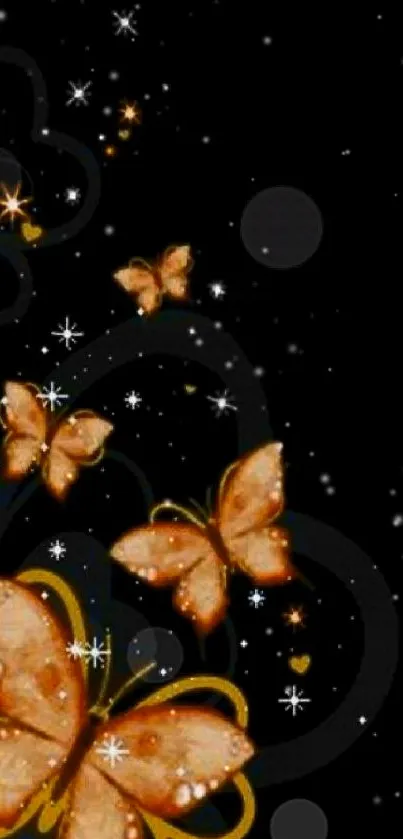 Golden butterflies on a dark background wallpaper