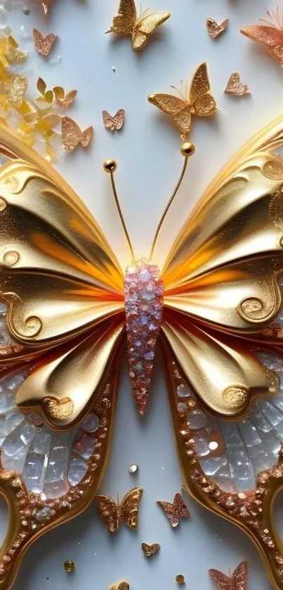 Elegant golden butterfly art wallpaper with intricate details.