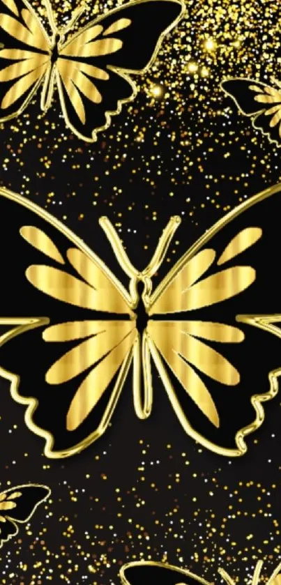 Golden butterflies with glitter on a dark background wallpaper.