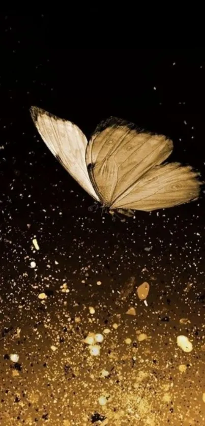 Golden butterfly on a shimmering dark background wallpaper.