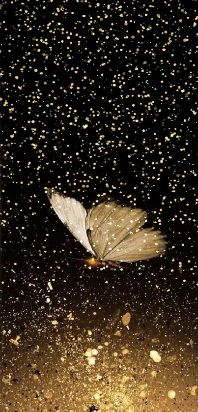 Dark background with a golden butterfly and sparkles.