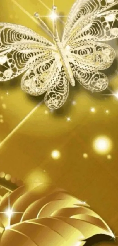 Golden butterfly art with metallic design on a shimmering background.