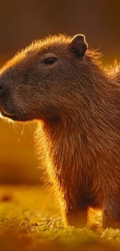 Capybara in golden sunlight, peaceful and serene.