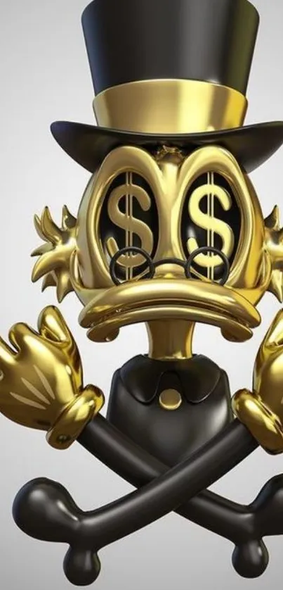 Golden cartoon character with top hat and dollar glasses on mobile wallpaper.