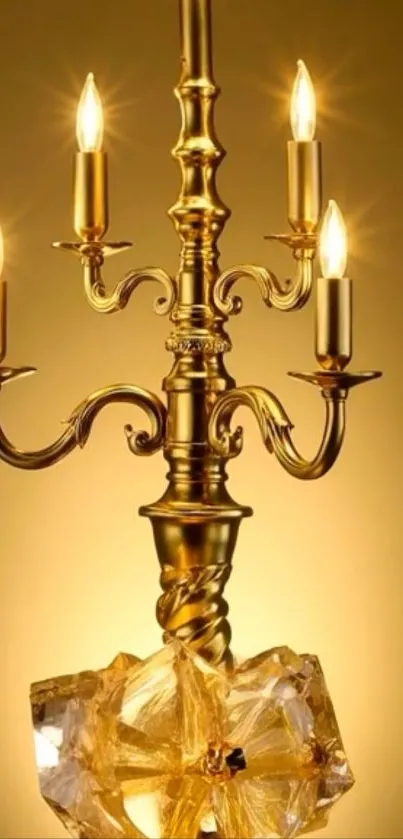 Elegant golden chandelier casting a warm, inviting glow.