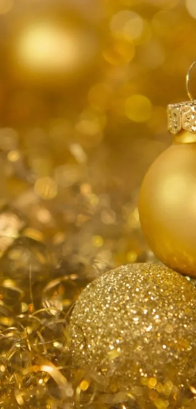 Golden Christmas ornament with sparkling background.