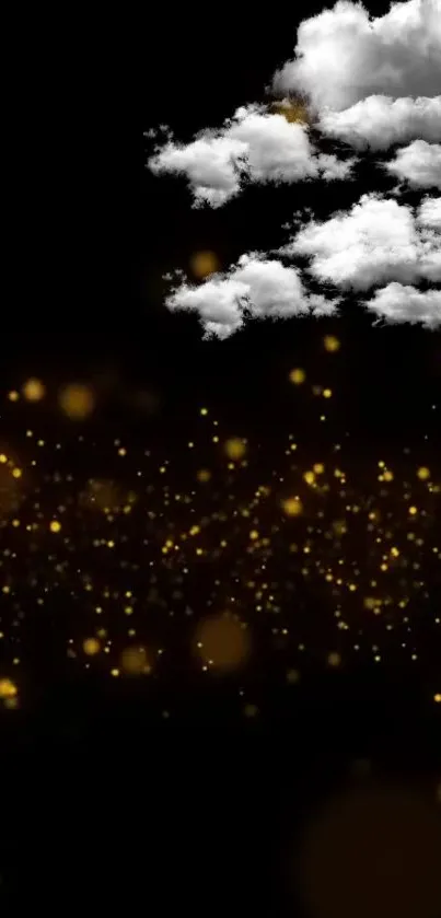 Clouds and golden lights on a dark night sky wallpaper.