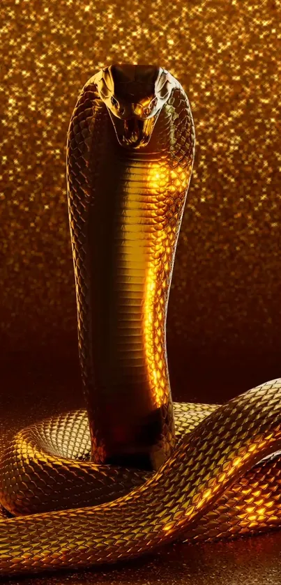 Golden cobra with shimmering texture in luxurious wallpaper design.