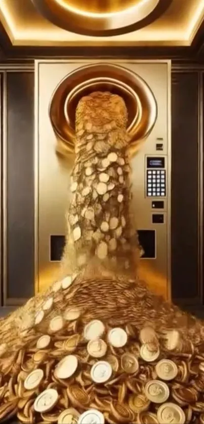 A cascade of gold coins from a futuristic dispenser.