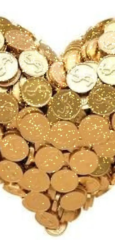 Heart-shaped gold coin pile, representing wealth and love.