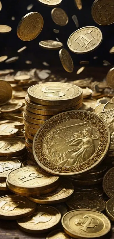 Dynamic array of cascading golden coins.