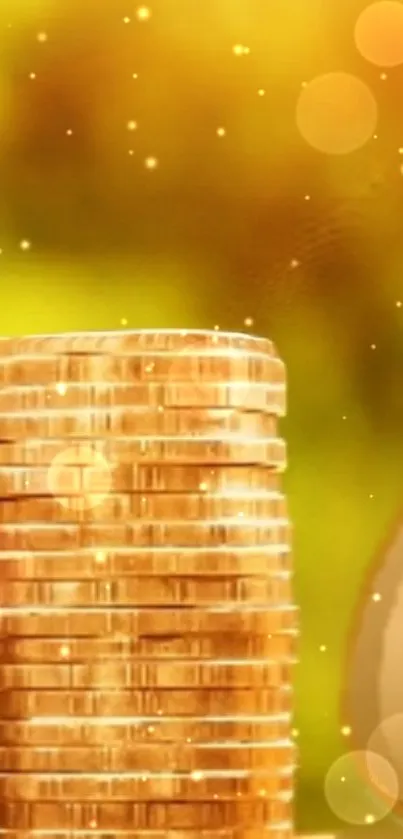 Stack of golden coins on vibrant background.