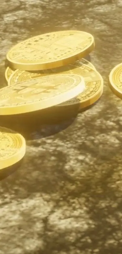 Mobile wallpaper with realistic golden coins.