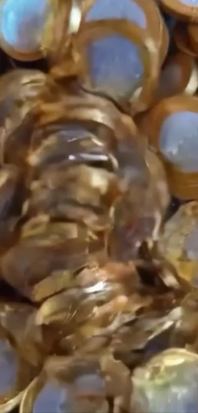 Piles of shiny golden coins cascading.