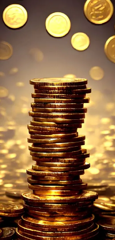 Mobile wallpaper with a stack of golden coins.