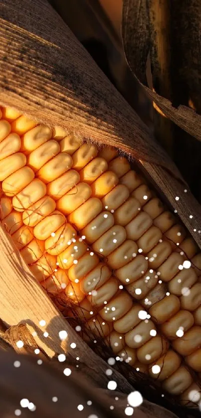 Close-up of golden corn with husk and texture.