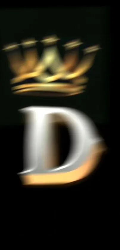 Golden crown above silver letter D on elegant black background.