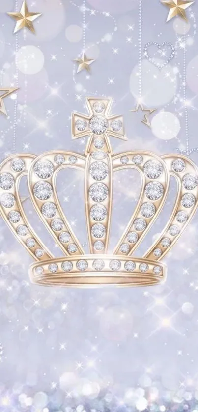 Elegant wallpaper featuring a golden crown with diamonds and stars set against a glittering background.