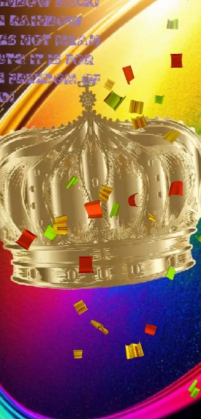 Golden crown with rainbow background wallpaper.