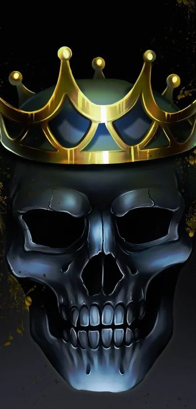 Black skull with a golden crown wallpaper for mobile.