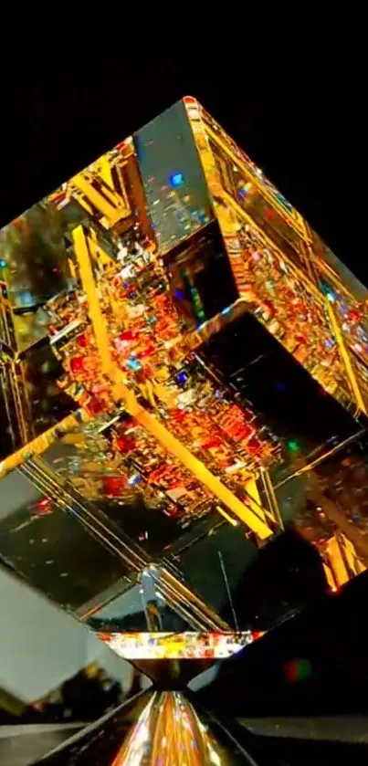 Intricate golden cube illusion artwork on black background.