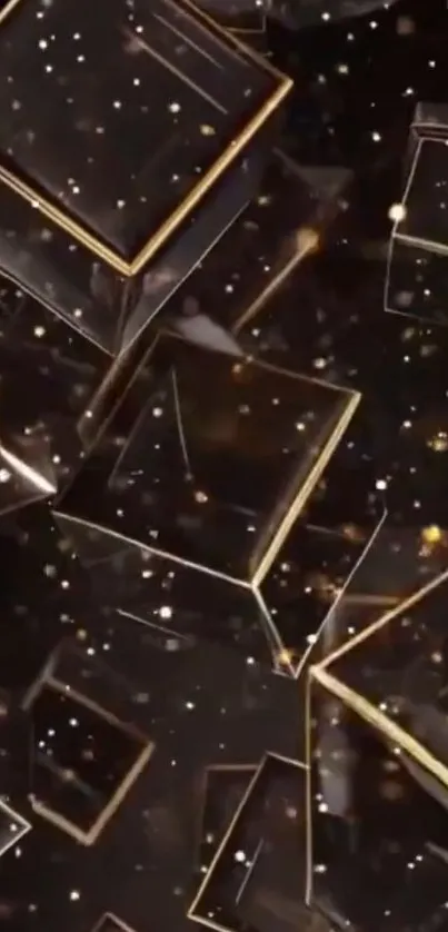 Abstract design with golden cubes on a black background.
