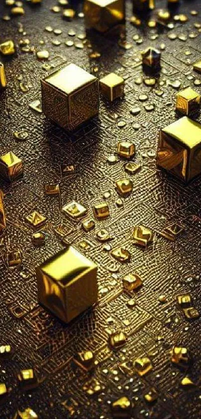 Golden cubes art wallpaper with intricate texture and 3D geometric design.